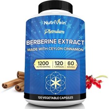 Nutrivein Premium Berberine 1200mg Plus Organic Ceylon Cinnamon - 120 Pills