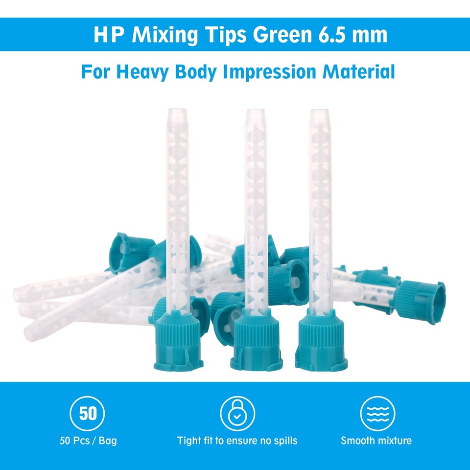 OneMed Dental Mixing Tips - HP Impression Tips, Teal Color, 6.5mm (1:1), 50 Pieces Per Bag