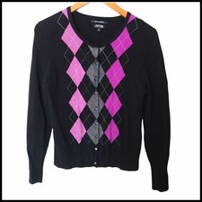 Apt. 9 100 Cashmere Argyle Purple Back Cardigan Sweater L Large
