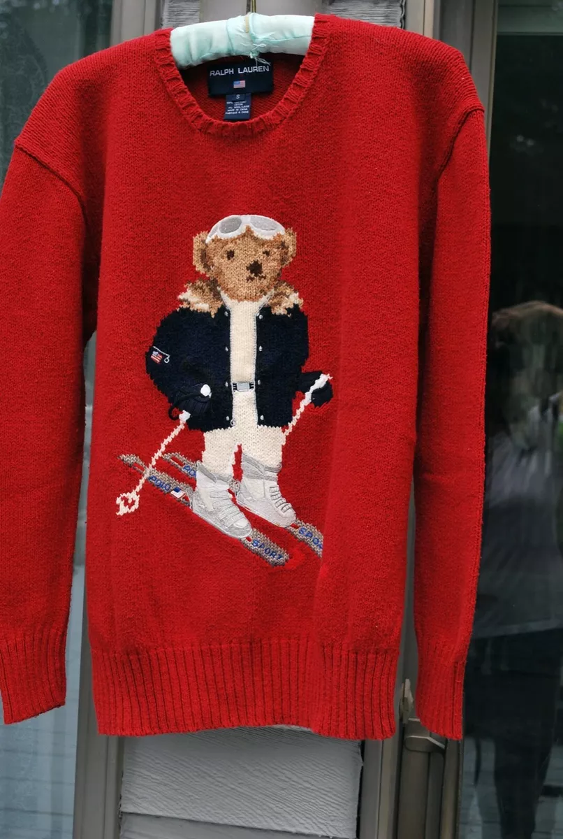 Vintage Ralph Lauren Polo Sport Red Ski Bear Hand Knit Sweater Small  1990u0026#039;s Rare | eBay