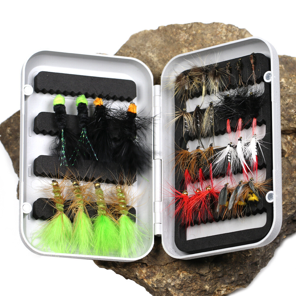 Dry/ Wet Fly Fishing Flies Box Kit Assortment Trout Bass Nymphs