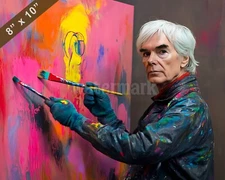 Andy Warhol with a canvas Oil painting 8x10 Print