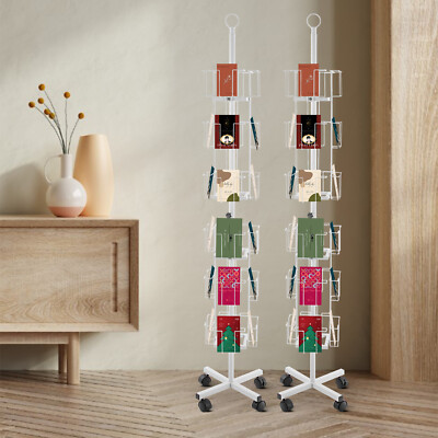 6-tier 32-pocket Rotating Greeting Card Iron Rack Postcard Stand With 4 Wheels