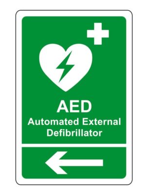 AED Sicherheitsschild - Automatischer externer Defibrillator Pfeil links Notfallschild - 