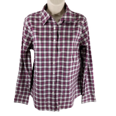 Lands' End Size 10 No Iron Pinpoint Oxford Plaid Shirt Button Up Long Sleeve