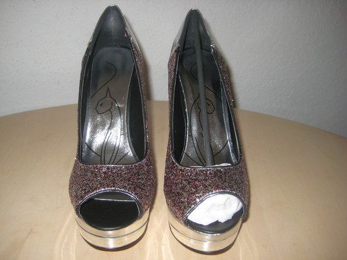 Baby Phat Shoes Size 9 M Womens New Fay Silver Multi Glitter Open Toe Pumps - Picture 4 of 6