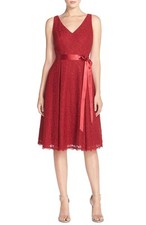 Adrianna Papell Belted Lace Fit  Flare Dress  Size 4 
