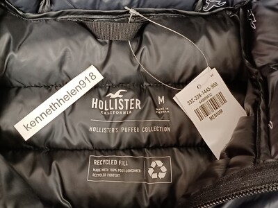 HOLLISTER LOGO PUFFER JACKET BLACK MENS SIZE MEDIUM | eBay