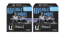 2 x Pair U By Kotex Thinx Reusable Period Undies Bikini Cut Regular Size 14-16