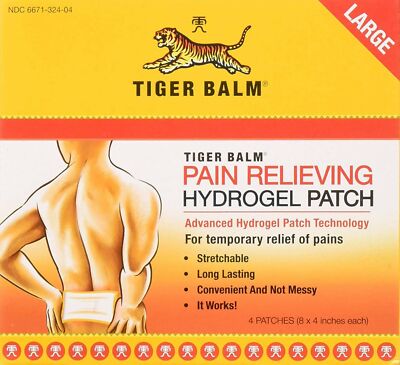 Tiger Balm Pain Relieving Hydrogel Large Patch Long Lasting 4 Count Pack of 3
