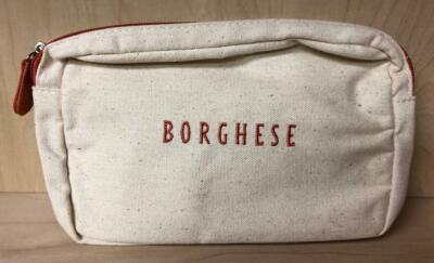 BORGHESE CANVAS ZIPPERED COSMETIC BAG IVORY WITH ORANGE INTERIOR+ free FACE BRUS
