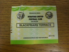 03/05/2004 Ticket: Conference Play- Off Semi-Final, Hereford United v Aldershot