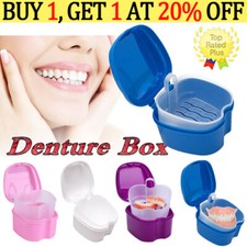 Oral Tooth Care Denture Bath Holder False Teeth Storage Box Case W/Hanging Net