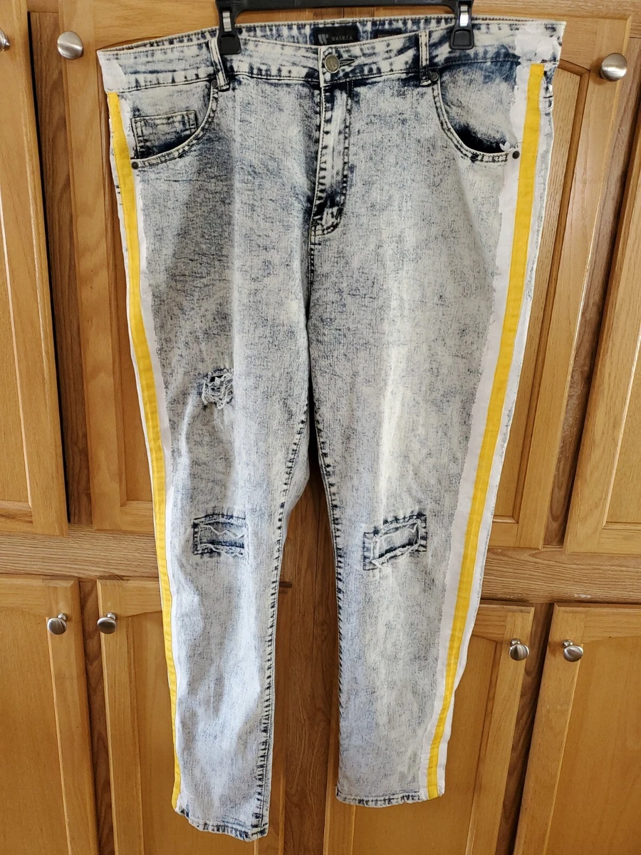 Blue jeans with yellow stripe clearance