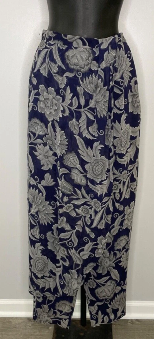 Giorgio Armani — Giorgio Armani Le Collezioni Blue Gray White Floral Front Draped Trousers Sz 40