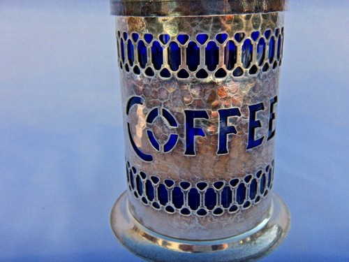 LEONARD SILBER TELLER & BLAUER KAFFEEKANISTER mit LÖFFEL VINTAGE - Bild 4 von 6
