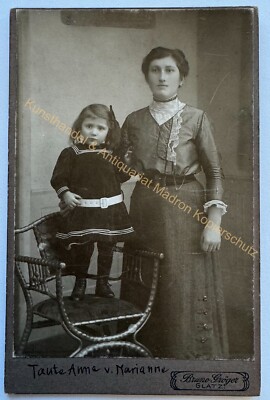 orig. KAB Cabinet Photo Photograph Picture Woman Mother Child Girl Fashion 1890 Bald