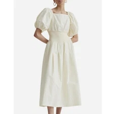 BLANCA Lemon Dress, One Size, BNWT Cotton Maxi Puff Sleeve Lined Bridget Butter