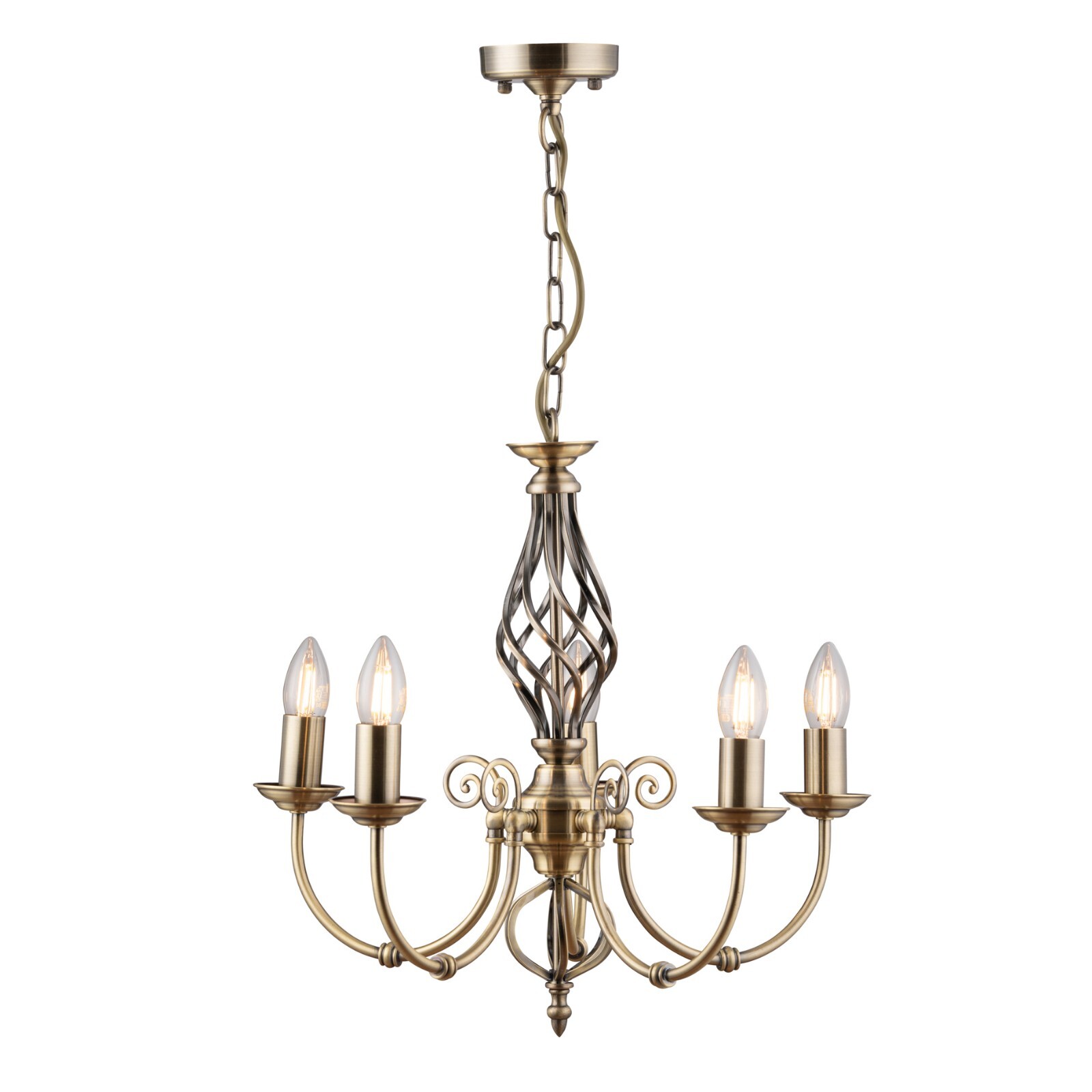 Ceiling Light Kingswood 5-Light Traditional Barley Twist Antique Brass Finish