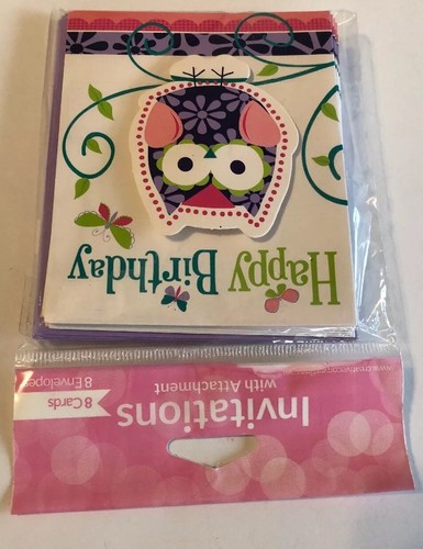 Owl Pal Birthday Invitations Party Purple Pink Lime Green Cute Whimsical - Picture 9 of 12