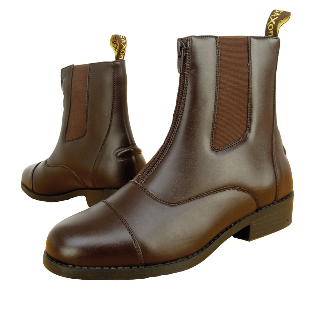 SAXON SYNTOVIA LEATHER LOOK ZIP UP JODHPUR SHORT PADDOCK HORSE RIDING