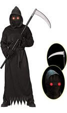 Brand New - Grim Reaper Costume - Black - Adult - Light Up Glasses w/ Sickle