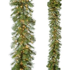 9' LIGHTED GREEN MIXED PINE GARLAND 400 Warm White LED Christmas G3752023 NEW