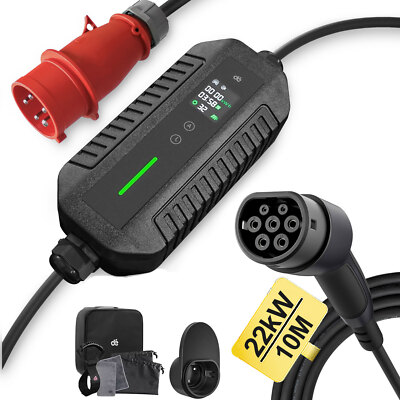 Mobile Wallbox 22kW, Typ 2 Ladekabel CEE Stecker 5PIN, 3-Phasig, 10M, 6-32A