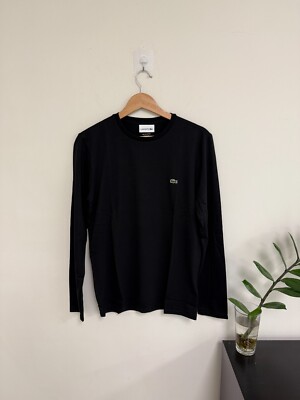 [New] Lacoste Men's Long Sleeve Pima Cotton T-Shirt TH6712-51 [Black] [SMALL]