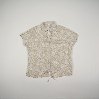BIAGGINI Damen Hemd / Bluse Gr. M / L beige Kurzarm florales Design Pailletten