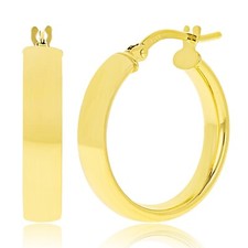 Italian 14k Yellow Gold Rounded Flat Tube Small Hollow Hoop Earrings 21mm x 4mm