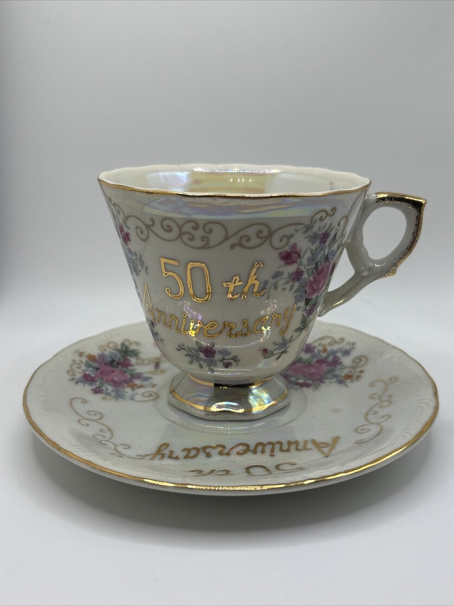50th Anniversary Tea Cup & Saucer Iridescent Norleans Japan | eBay