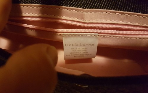 LIZ CLAIBORN SMALL DENIM PURSE W/ RED TRIM. 1 COMPARTMENT. EUC. - Picture 2 of 3