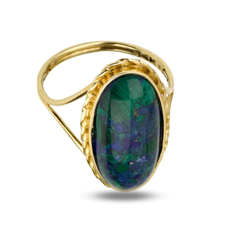 Anello Pietra Preziosa Azzurra Oro Giallo 14K Splitto Gambo Blu Profondo Pietra Gioielli - Foto 2 di 7