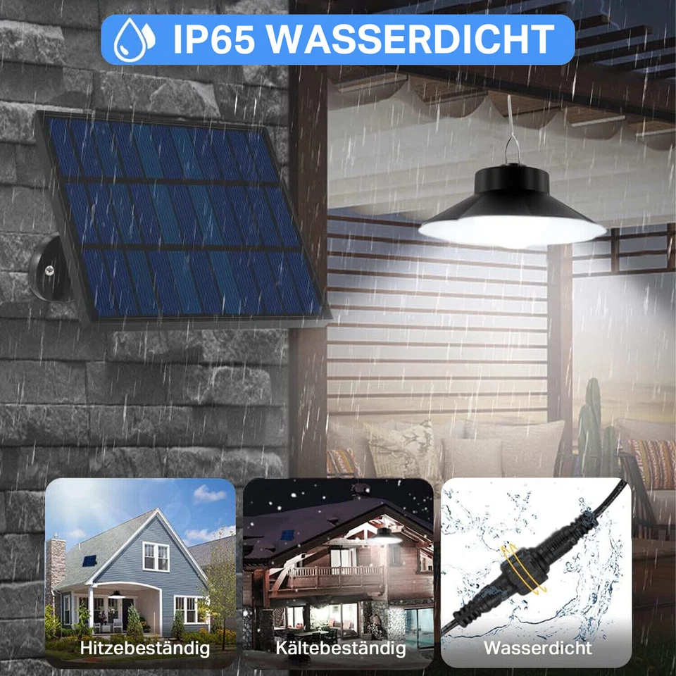 40LED Solarbetriebene Pendelleuchte Industrie mit Fernbedienung Außen Hängelampe - Bild 4 von 4