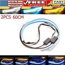 2x 60cm Rgb Slim Sequential Flexible Led Drl Turn Signal Strip Car Headlight