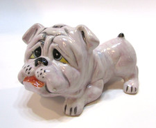 Old 1960's Hand Painted 5.25" Long Caricature Bulldog Vintage Porcelain Figurine