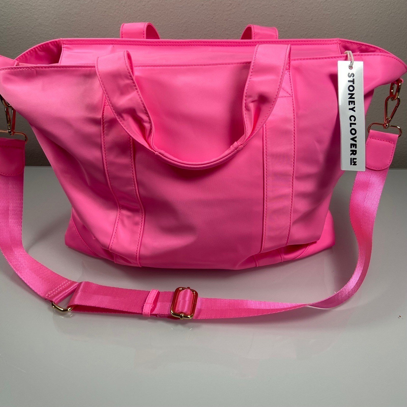 Stoney Clover Lane Classic Nylon Tote Bag Bubblegum Pink NEW Gold Hardware