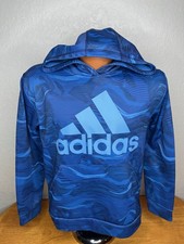 Boy's Adidas L/S Pullover Hoodie Large L 14-16 - Blue Lines - Polyester