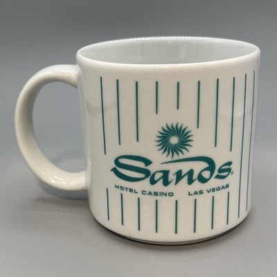 Sands Hotel Casino Las Vegas Coffee Mug Tea Cup White Teal Sun Lines Vegas NV 