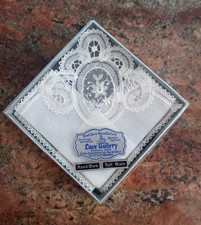 Vtg Brussels Lace Handkerchief NOS Hand Werk Fait Main Boxed Pristine 1950s