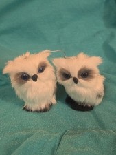 2 Kurt S. Adler Plush White Spotted Owl Hanging Christmas Ornaments