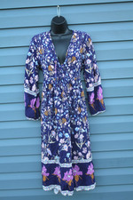 R. Vivimos Size M (8/10) Blue Floral Boho Midi Dress LongSleeve Cottagecore CUTE