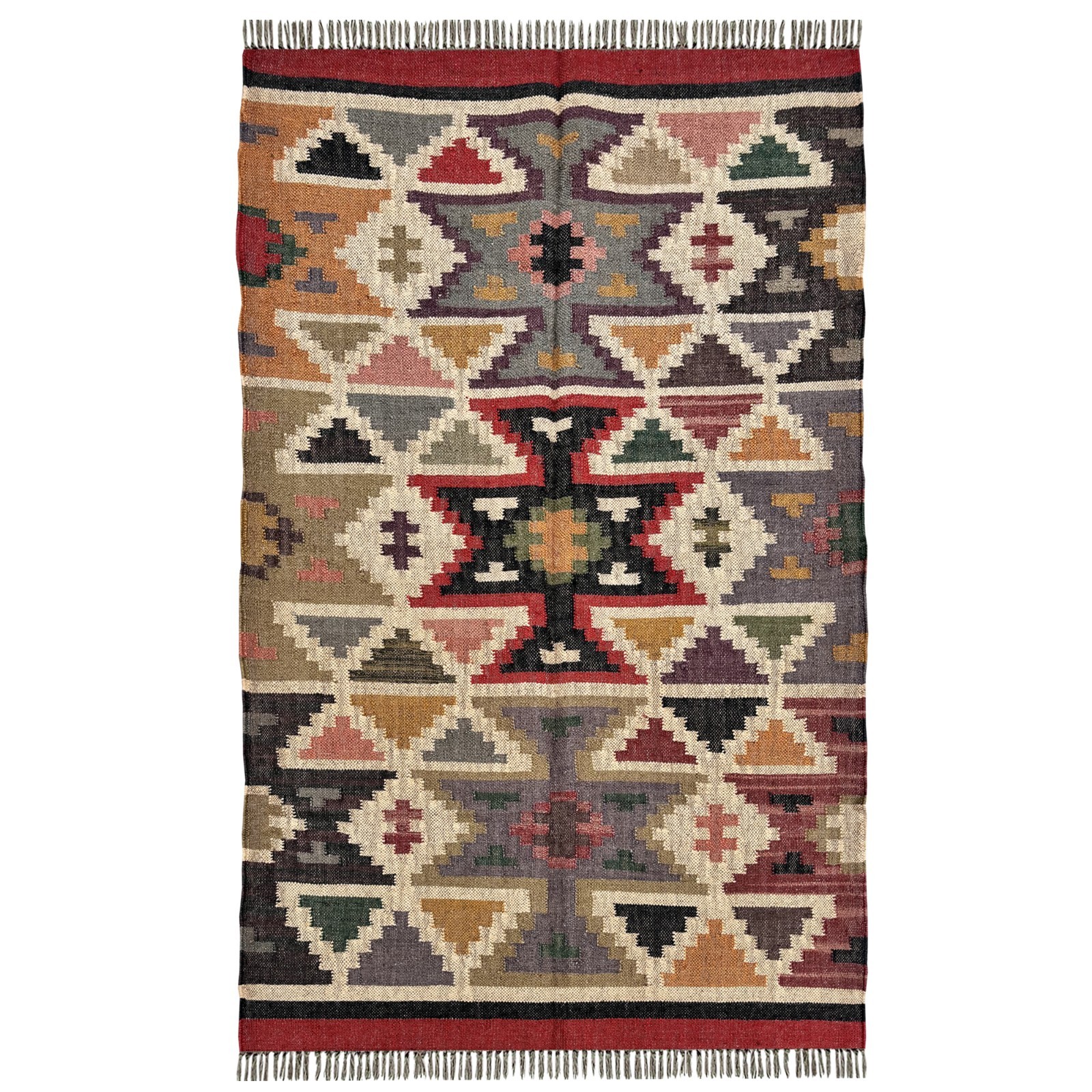 Flatwoven Wool Jute Rug 4x6 ft Bedroom Living kilim