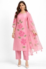 Women's Designer Cotton Kurta Set Indian Wedding Wear Kurti Pant Dupatta Set