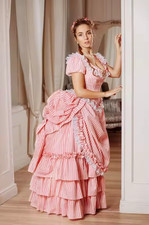 Victorian Bustle Ball Gown Pink Stripes Baroque Classical Dress Vintage Southern