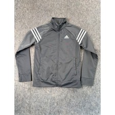 Adidas Kids Gray Track Jacket Full Zip 3-Stripe Performance Size M 10/12