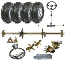 32" Go Kart Rear Axle Kit with 7" Wheels Set Front Steering Hub Golf Cart Trike