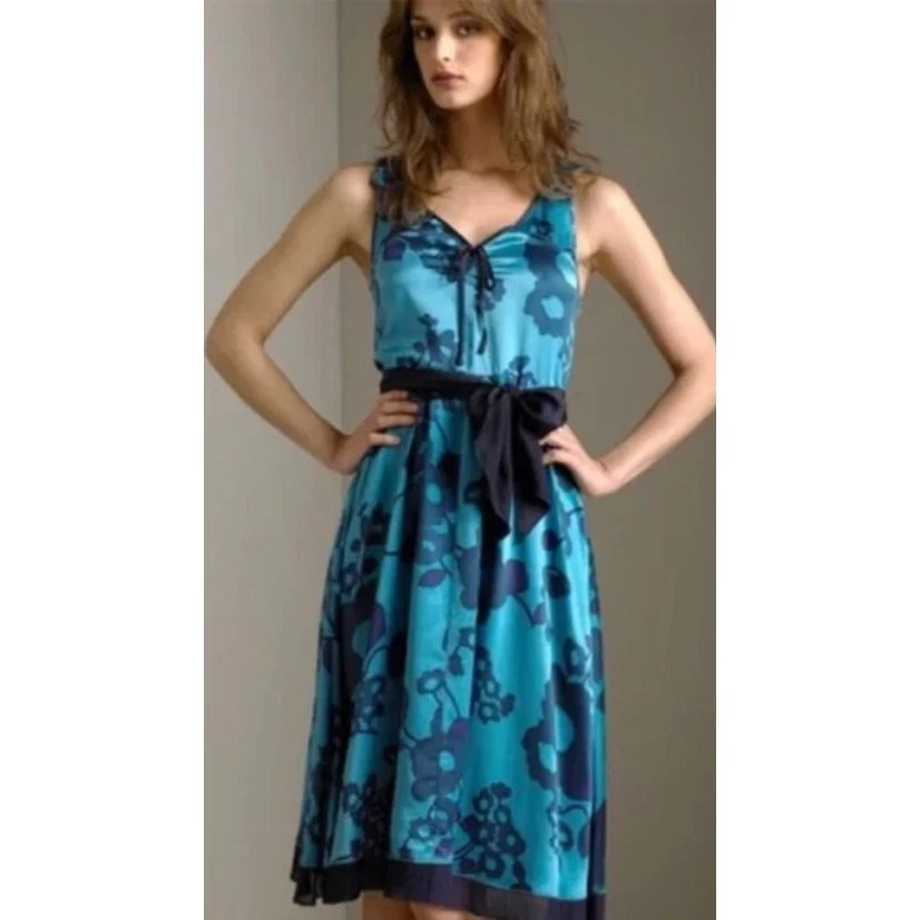 Vestido midi vintage y2k MARC JACOBS Rory Gilmore azul floral rosa pop seda talla 2 Foto 4 de 4