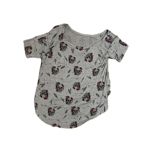 Torrid 1 schulterfreies Damen 16-18 Raglan T-Shirt Top Blumenmuster Totenkopf 1X Strick Hi-Lo - Bild 1 von 5